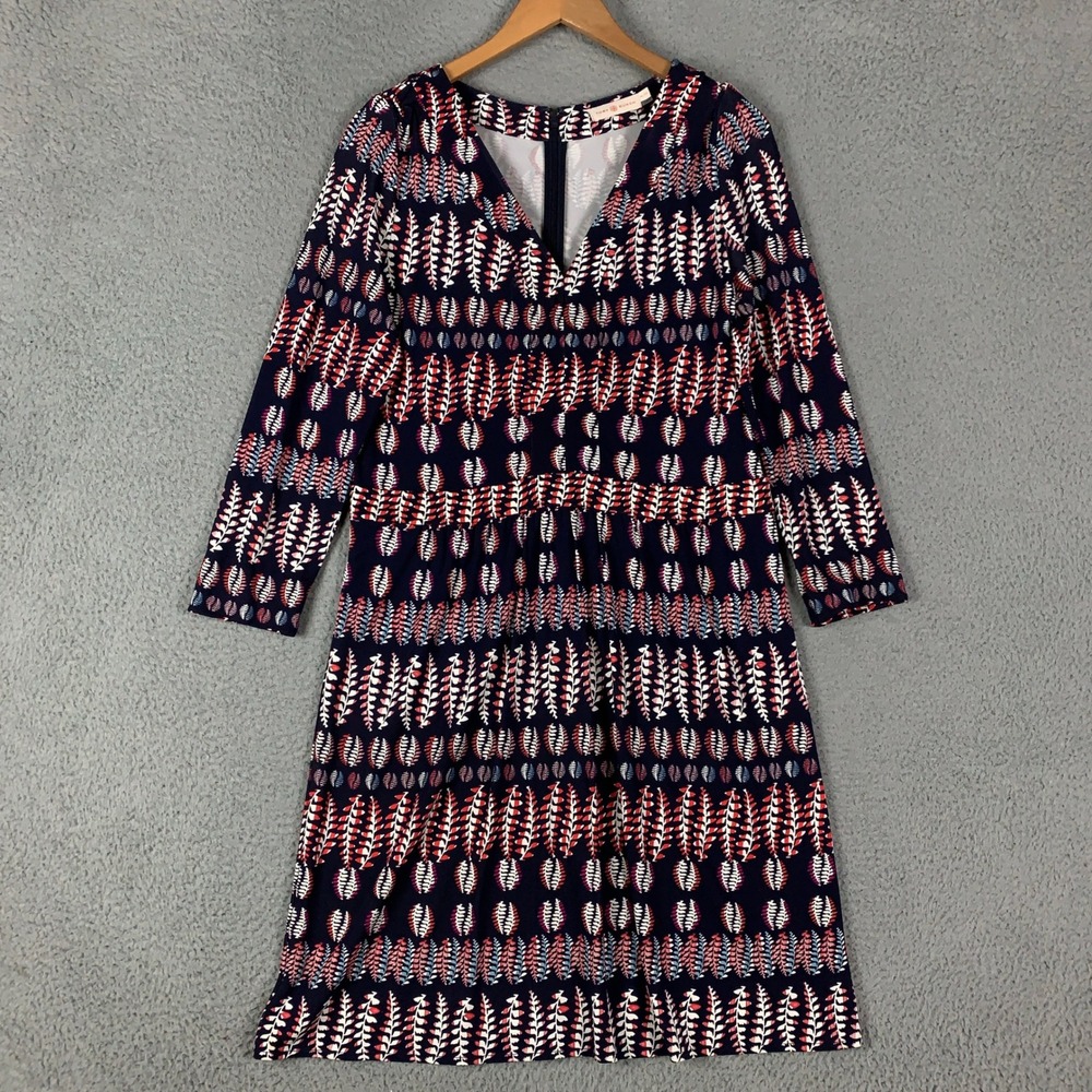 Tory Burch Fantasy Printed Mini‎ Dress Women's XL Navy Boho V-Neck Long Sleeve